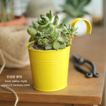 Country idyllic candy colored tin balcony adhesive hook small flower bucket hanging bucket iron bucket multi-meat flower