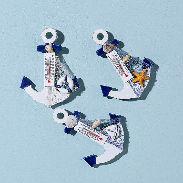 Mediterranean Style Decorations Wall Trim Mini Small Thermometer Ornament Starfish Rudder Refrigerator Sticker