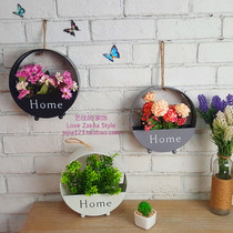 Pastoral wrought iron wall decoration round flower basket wall decoration hanging flower pot living room dining room wall plant decoration