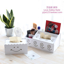 Tissue box Wood plastic board paper box White pastoral restaurant napkin box Creative hollow bathroom waterproof