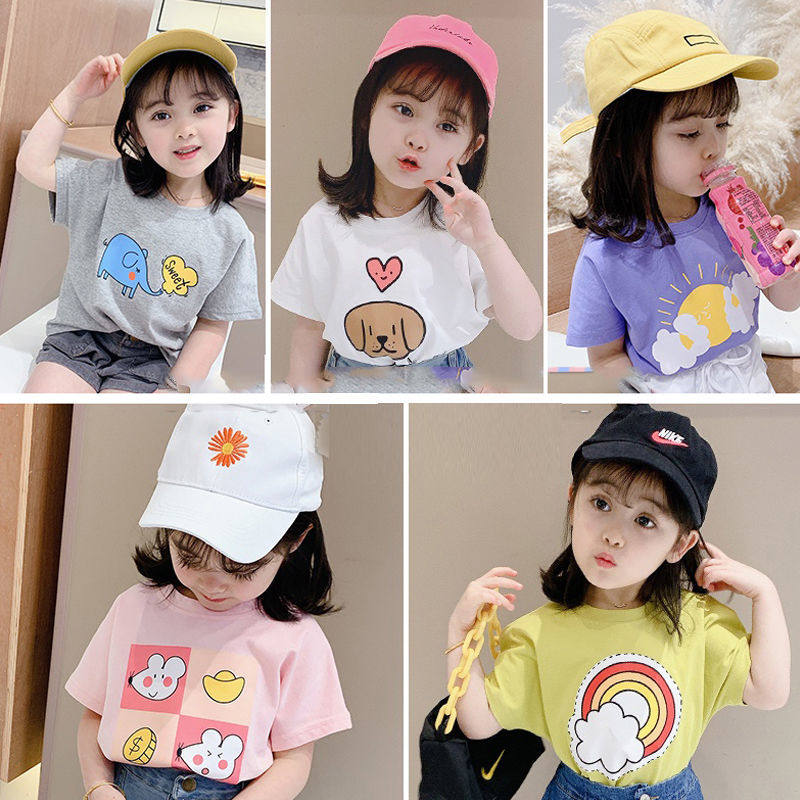Girls' Short Sleeve Shirts New Year's Summer New Children's Korean Children's Summer Clothing Tops White Western Style Bottoming Shirts