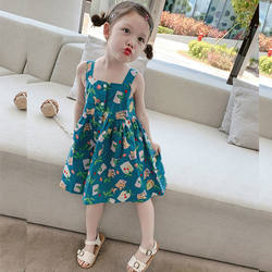 ເດັກຍິງ Princess cool skirt fashionable suspender dress 2021 summer new style baby girl fashionable vest dress