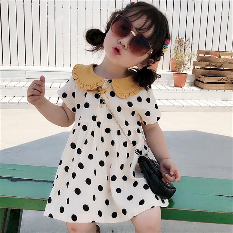 Girls summer Korean skirt polka dot doll collar dress children's princess skirt 2021 summer dress new foreign trade children's clothing