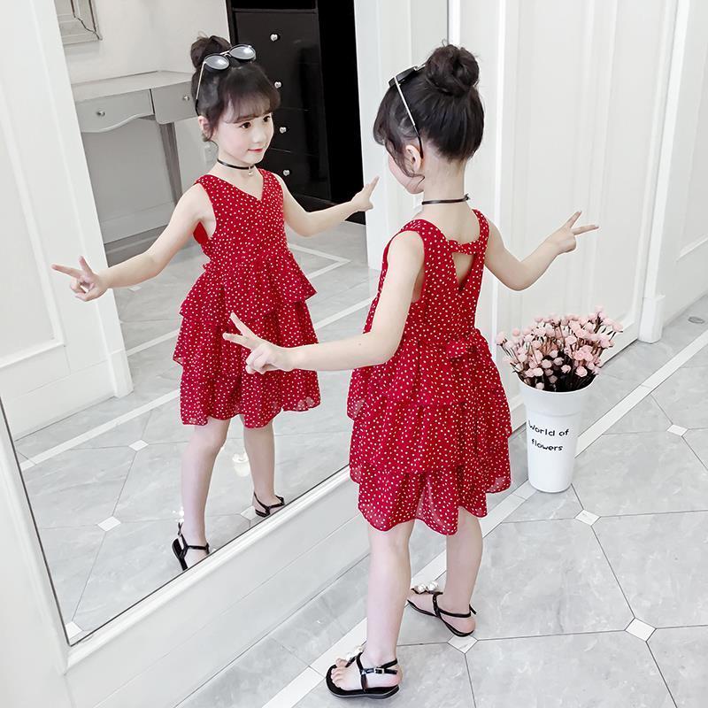 Girls summer dress 2021 new Korean version of the super Ocean school little girl princess dress children's net red chiffon skirt