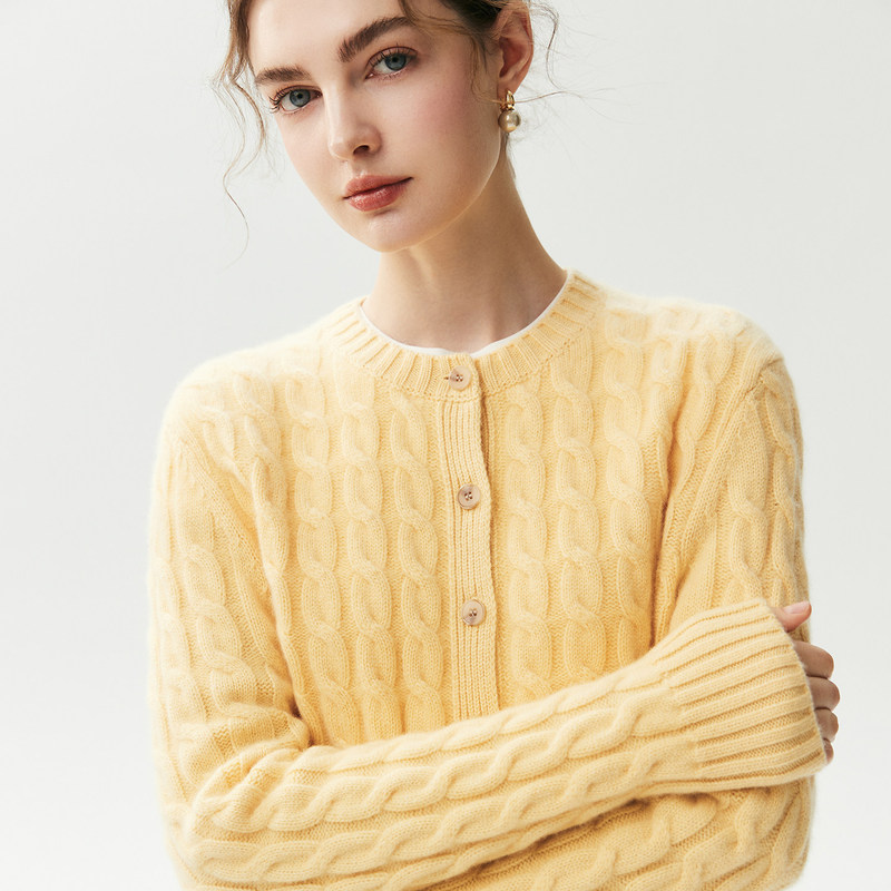 Cos Same Style Four-Strand Thickened Cashmere Knitted Cardigan for Women, New Thickened Round-Neck Cable Knit Warm Sweater Coat Cos Same Style Four-Strand Thickened Cashmere Knitted Cardigan for Women, New Thickened Round-Neck Cable Knit Warm Sweater Coat