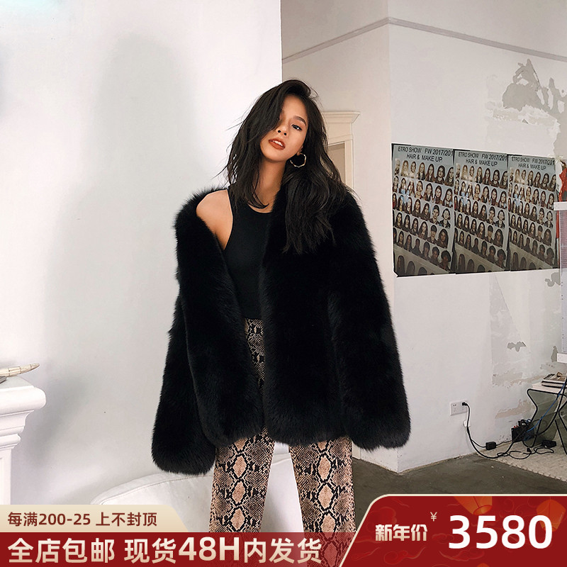 A Ying Fox Fur Coat Women's Middle School Long Edition Whole Fur Coat Classic Black Mao Coat Haining Fur