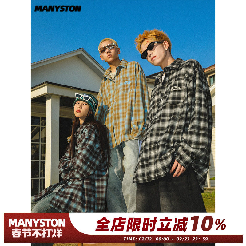 MANYSTON/ рубашка в американскую ретро-клетку с длинными рукавами для мальчиков, летняя тонкая рубашка в стиле 