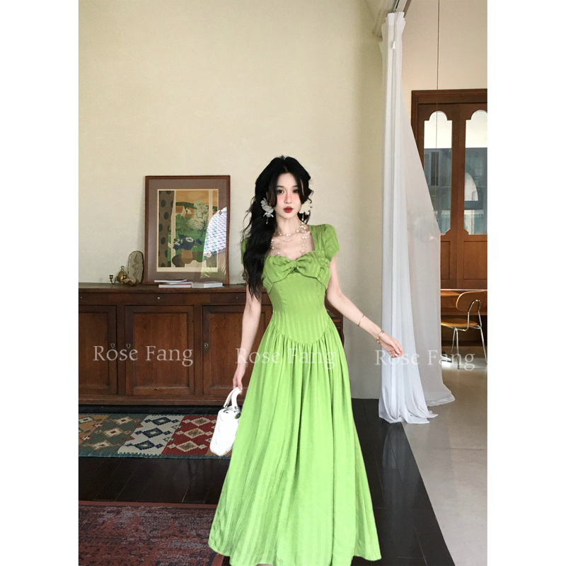 Rosefang New Product Limited-Time Offer【Cupid】French Retro Waist-Slimming Square-Neck Short-Sleeved Dress for Women