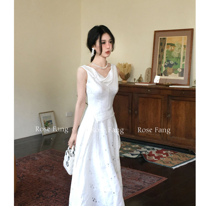 Rosefang New Product Limited-Time Offer [Herlia] Early Spring French Retro Sleeveless Swing Collar Waist-Cinching Dress