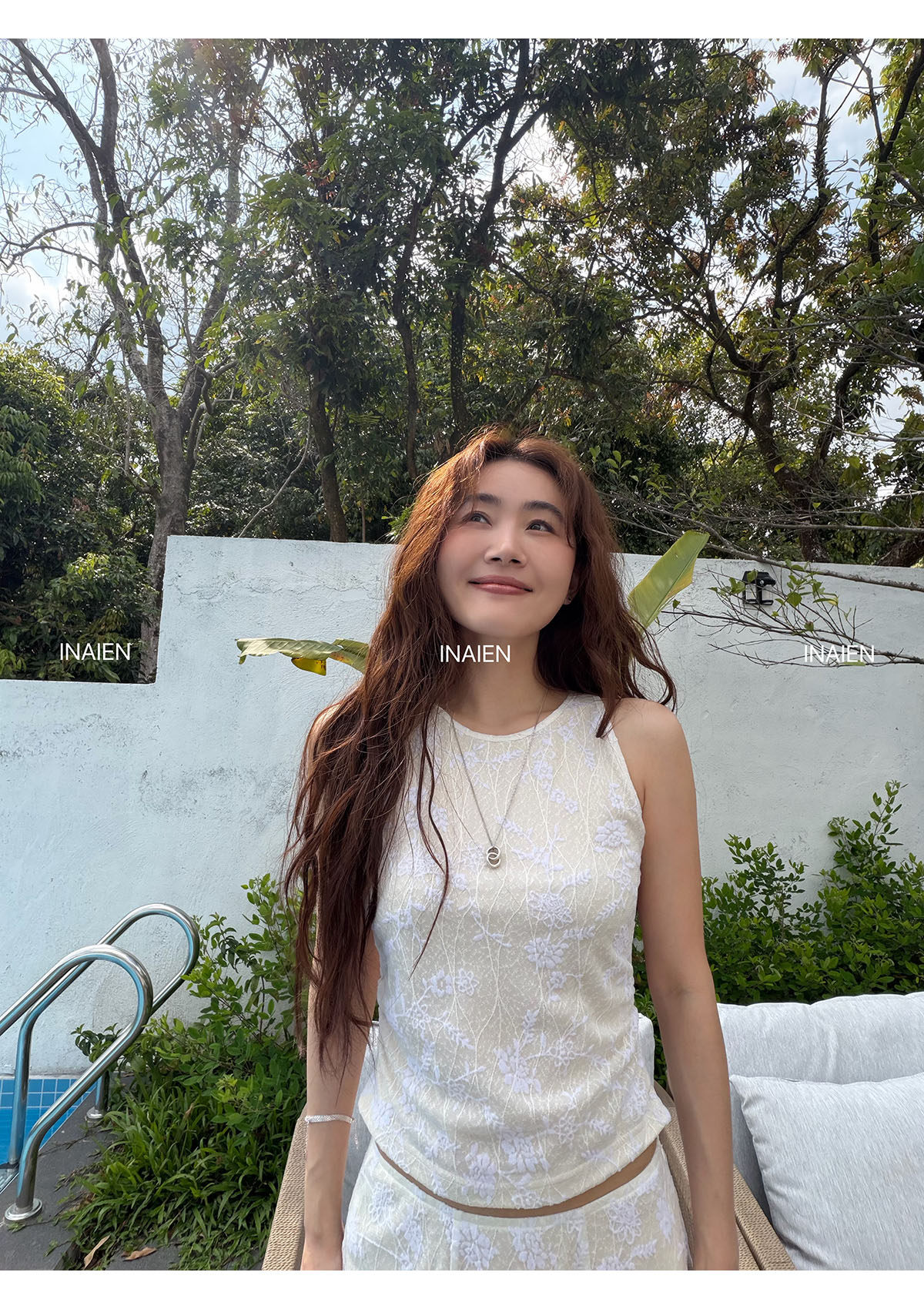 INAIEN笑笑家26 ранняя весна "Кружевная мечта" нежная элегантная кружевная жаккардовая юбка с приталенным силуэтом