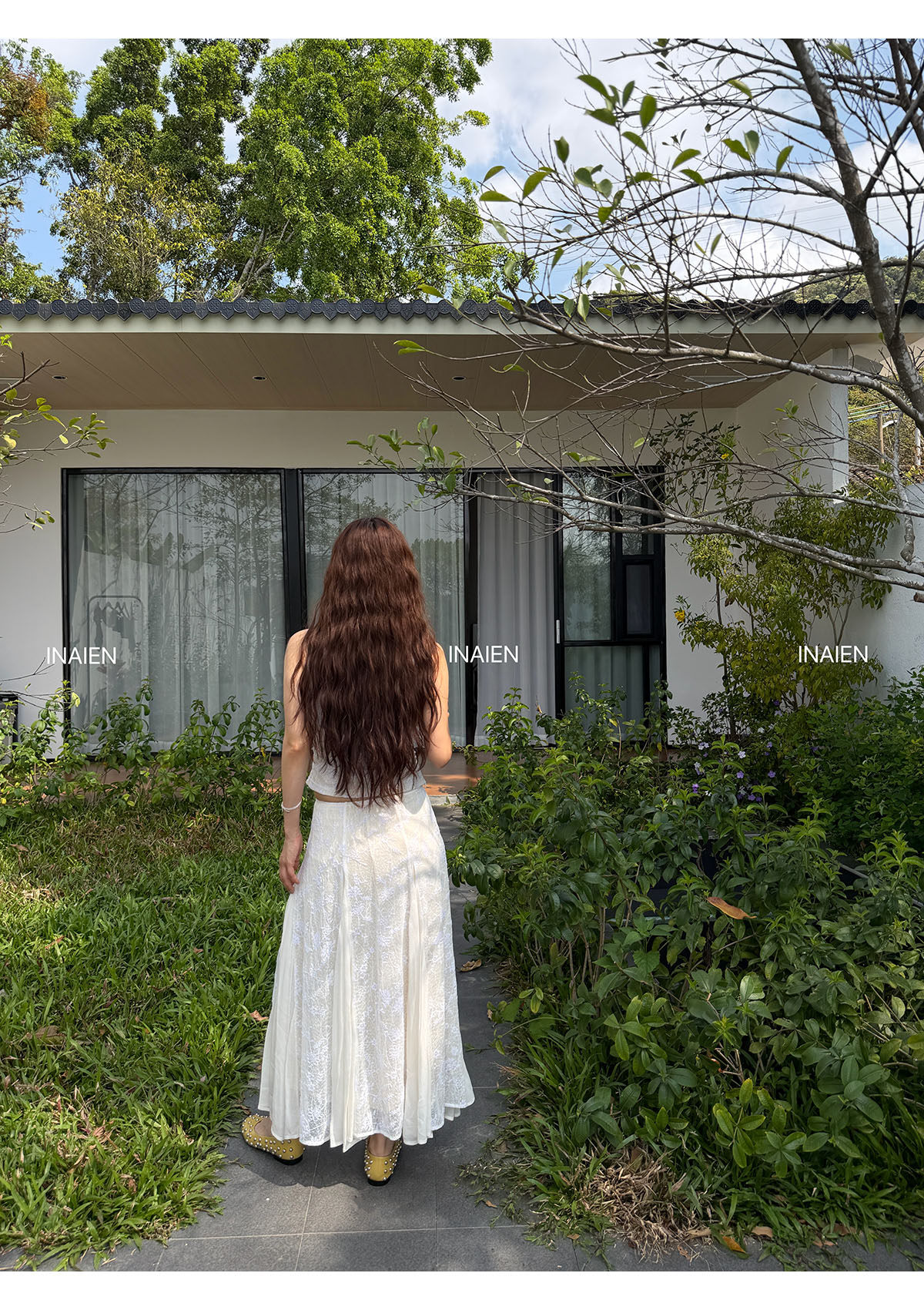 INAIEN笑笑家26 ранняя весна "Кружевная мечта" нежная элегантная кружевная жаккардовая юбка с приталенным силуэтом