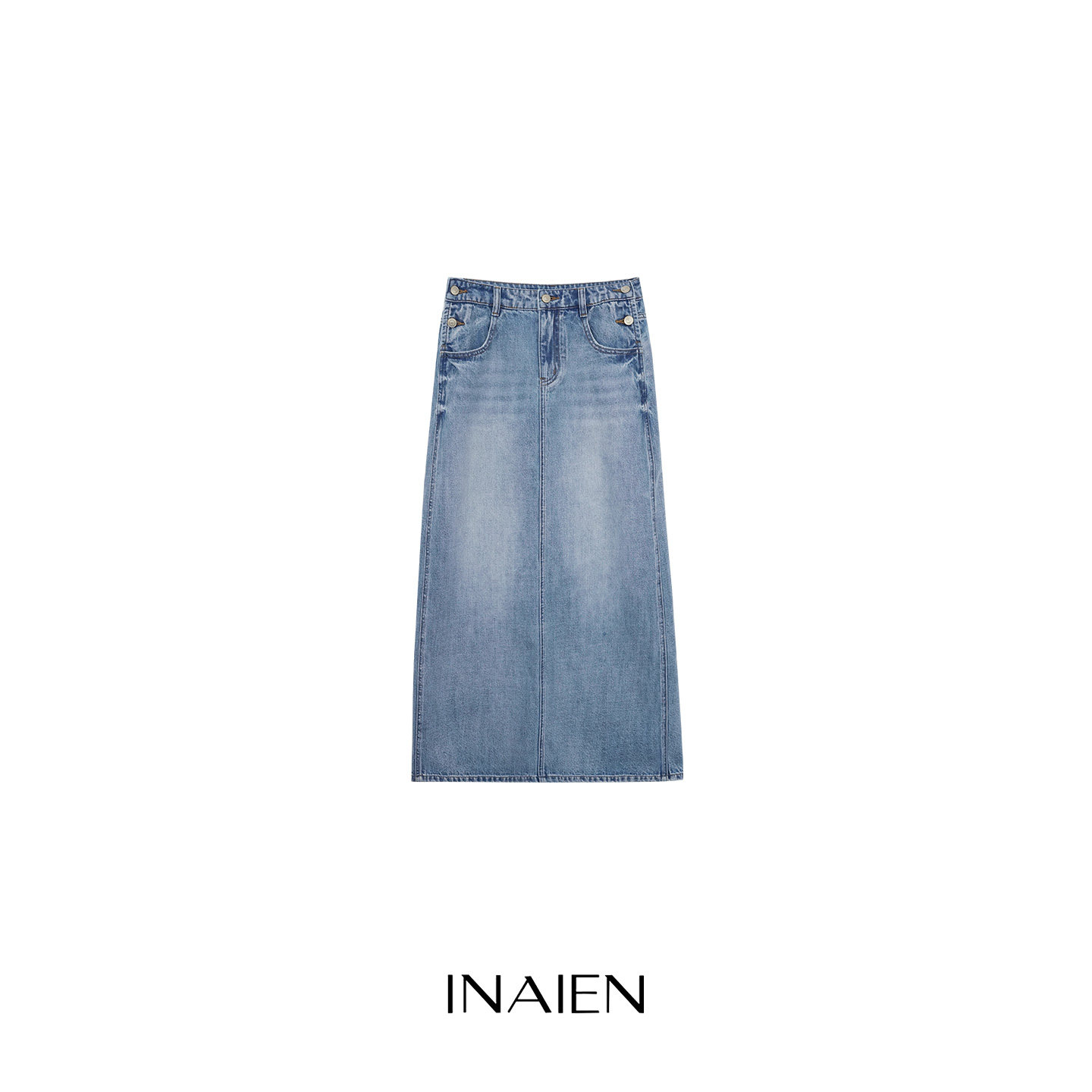 INAIEN笑笑家 "Санторини" прямая облегающая стройнящая джинсовая юбка с разрезом