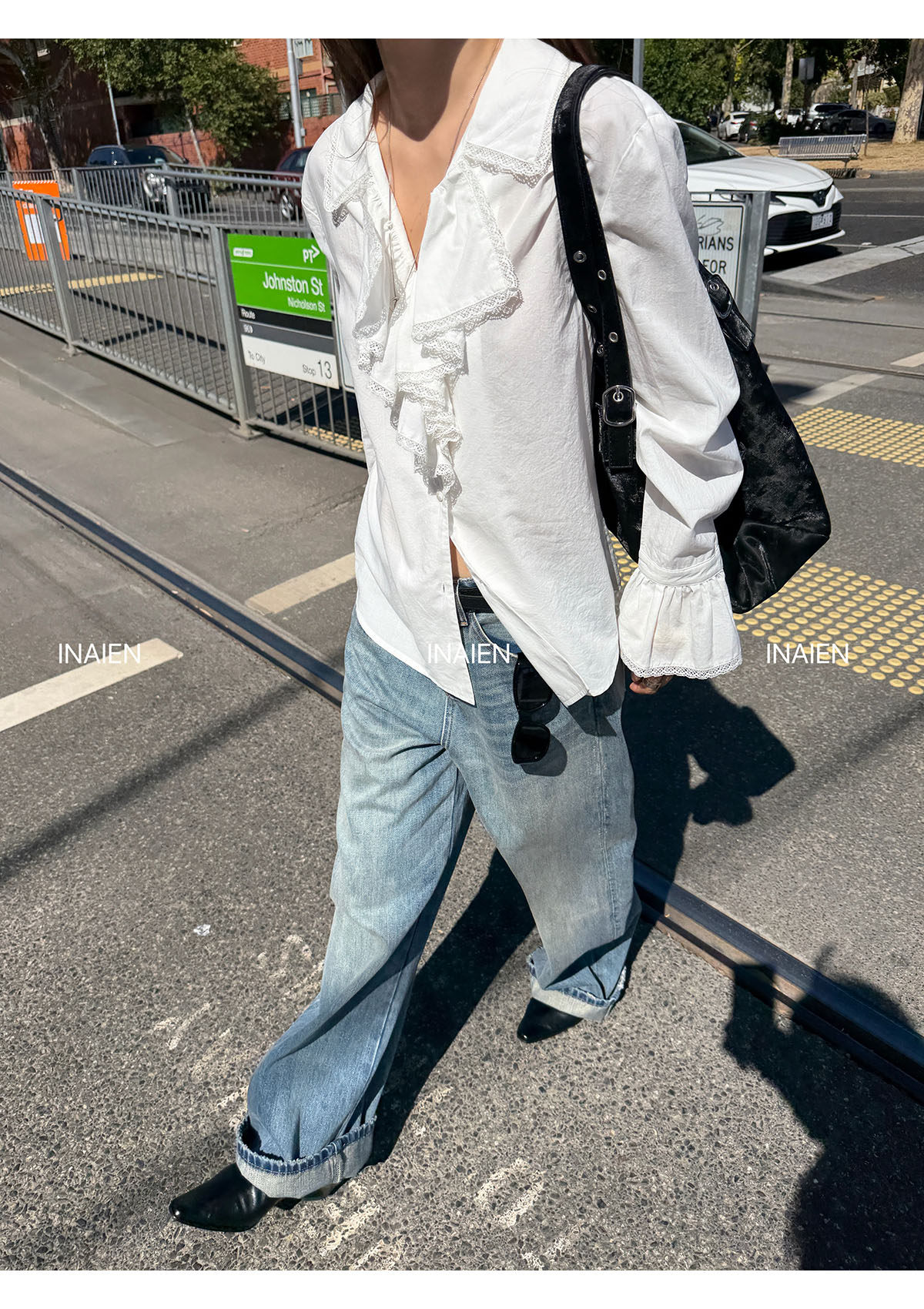 INAIEN笑笑家 джинсы дымчато-синие 2026 новая модель женские широкие брюки