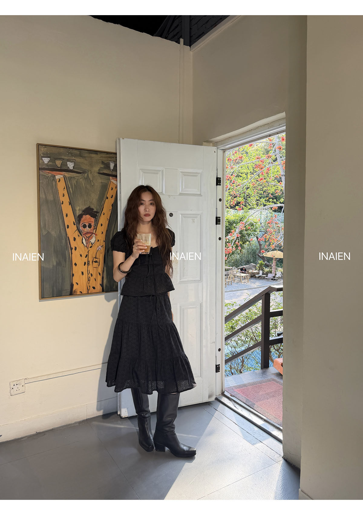 INAIEN26 ранняя весна "беглая принцесса" юбка с утяжкой на талии весна-лето