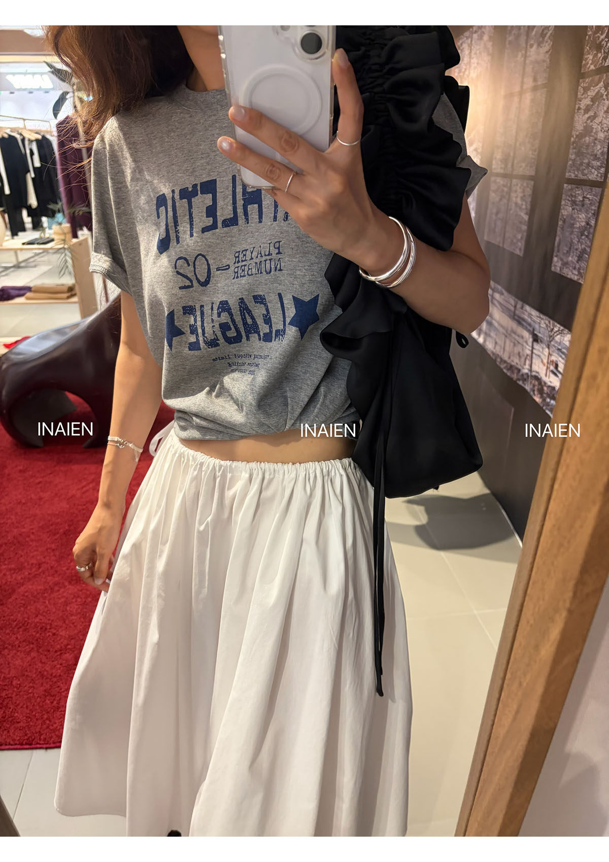 INAIEN笑笑家 весна-лето футболка с принтом букв, потертая, свободная, скрывающая недостатки