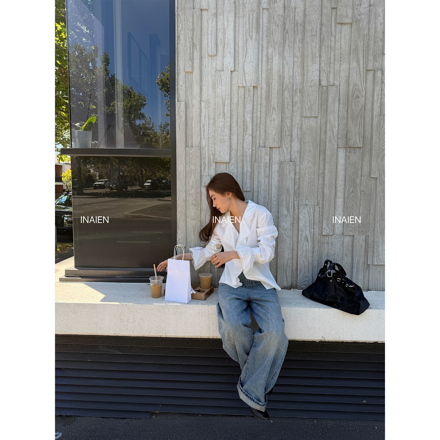 INAIEN笑笑家 джинсы дымчато-синие 2026 новая модель женские широкие брюки