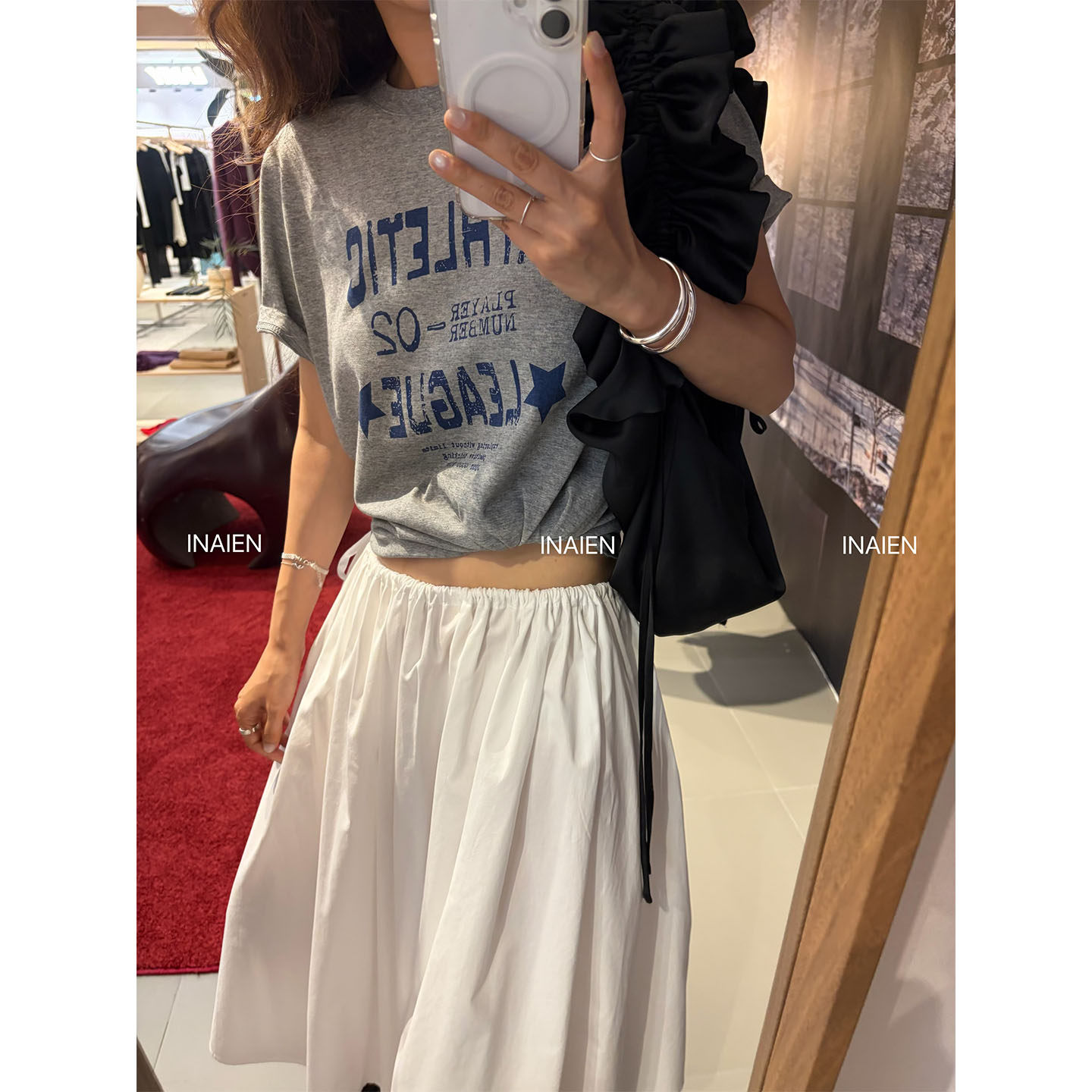 INAIEN笑笑家 весна-лето футболка с принтом букв, потертая, свободная, скрывающая недостатки