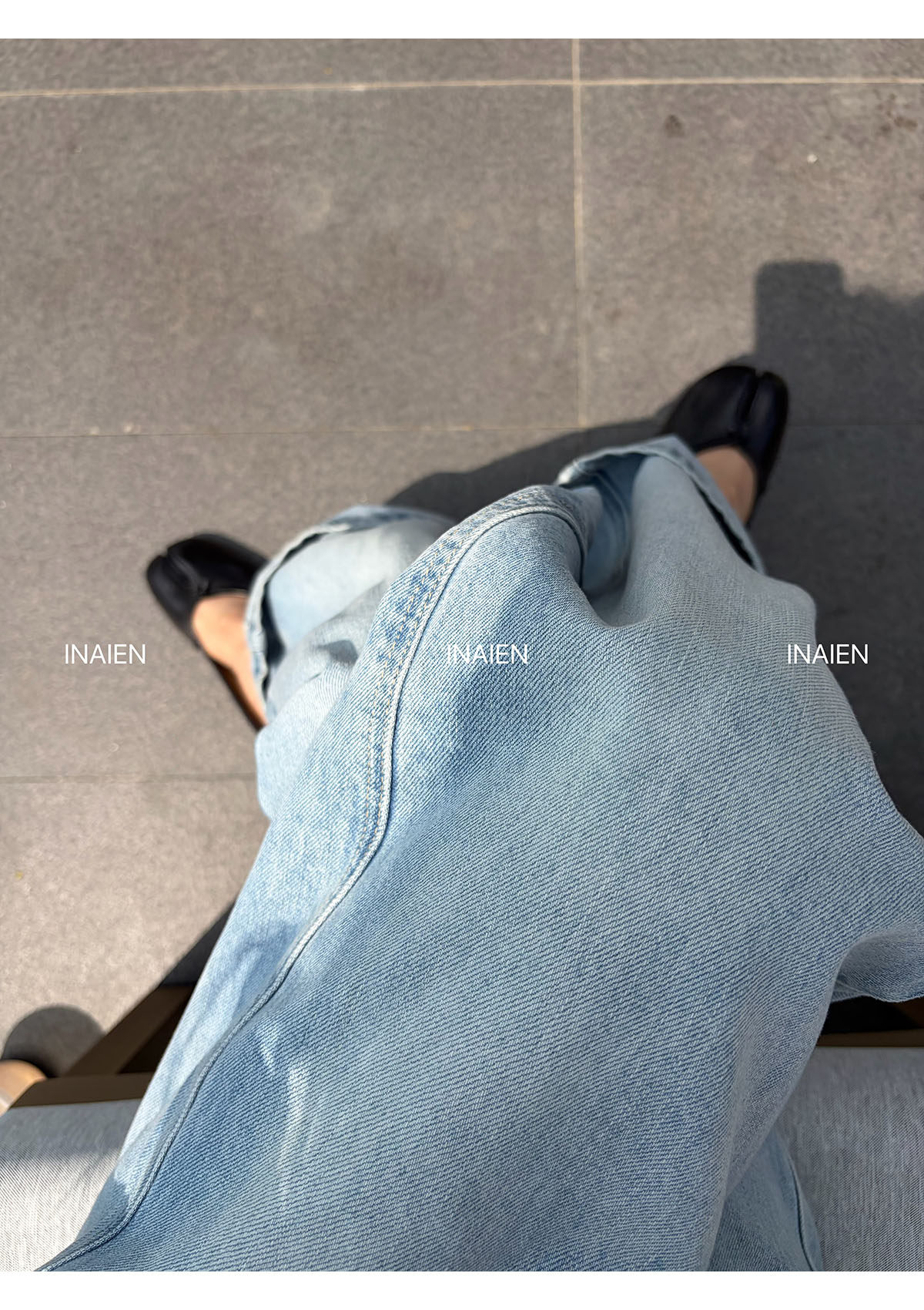 INAIEN笑笑家 стильные универсальные джинсы клеш с эффектом стирки