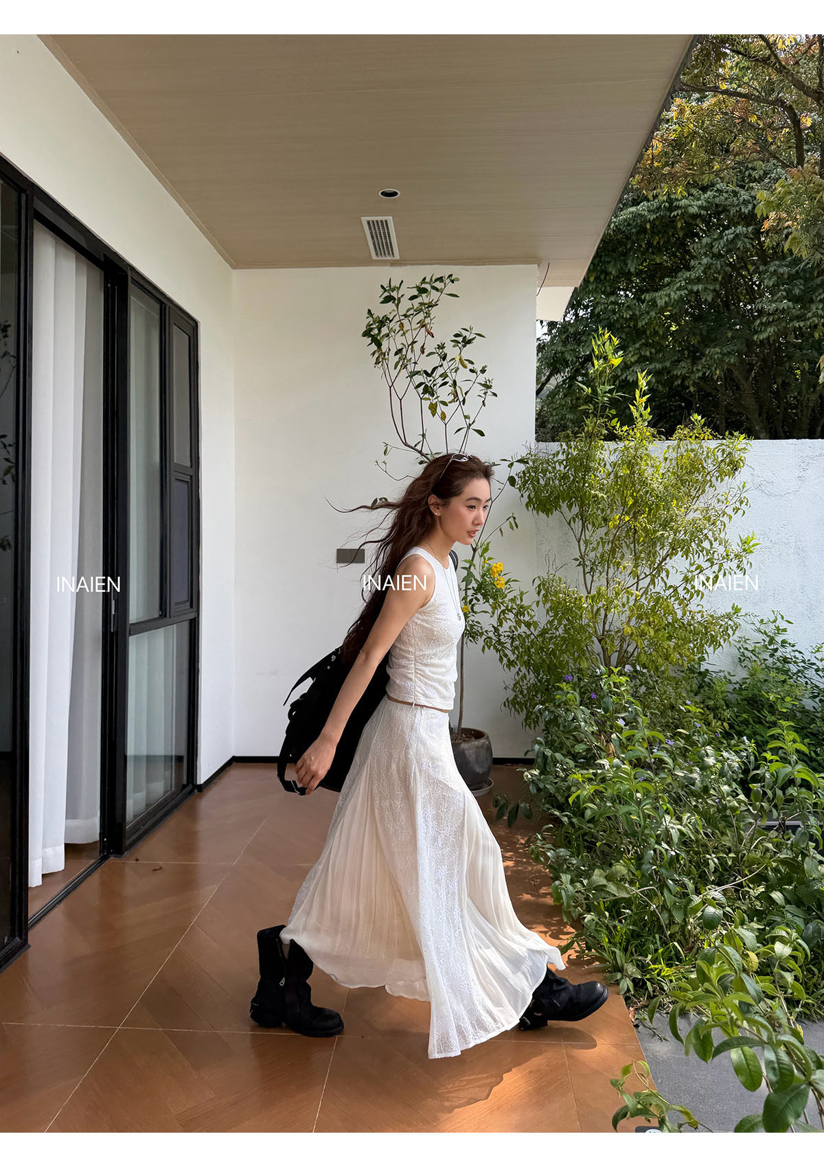 INAIEN笑笑家26 ранняя весна "Кружевная мечта" нежная элегантная кружевная жаккардовая юбка с приталенным силуэтом