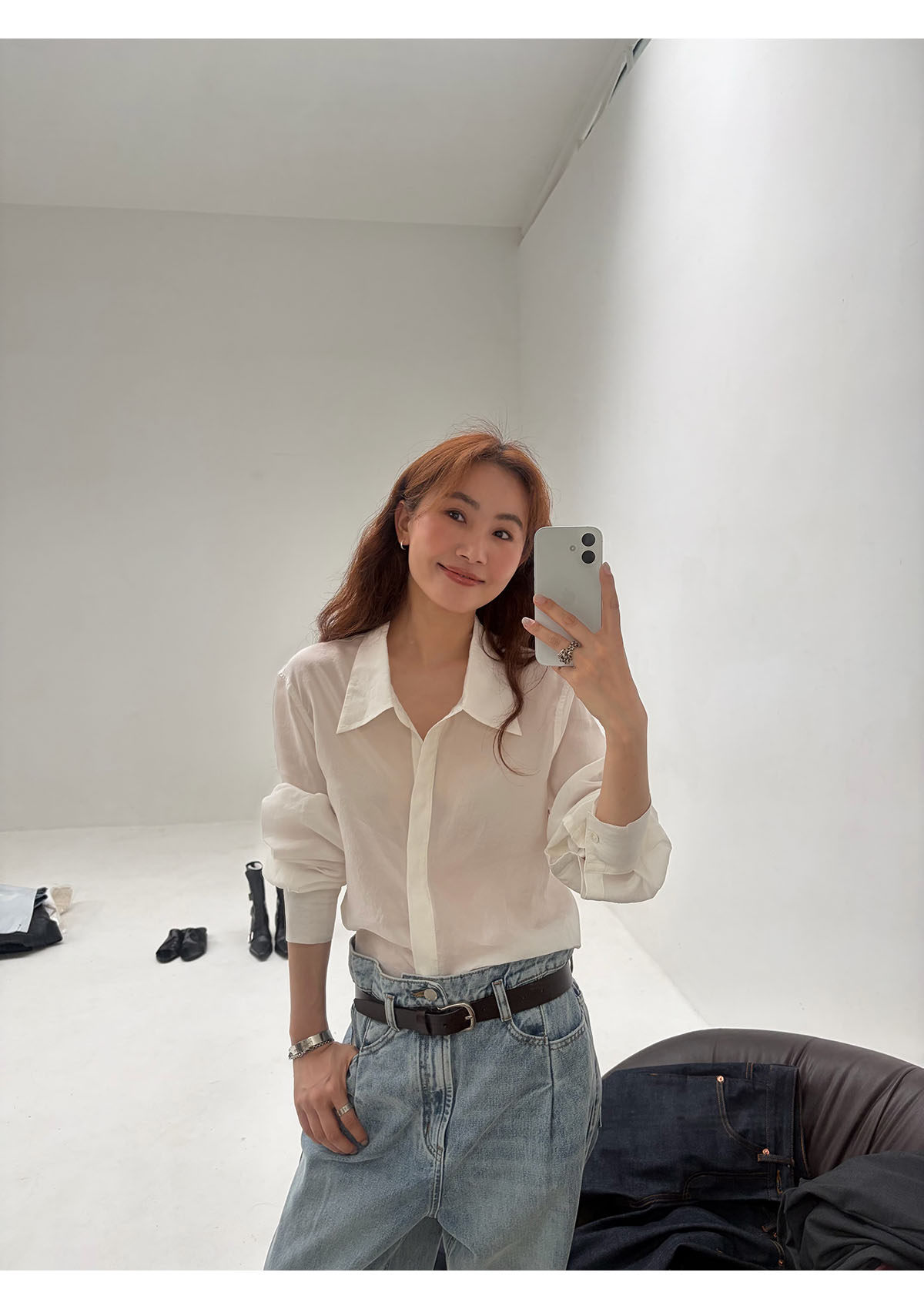 INAIEN笑笑家 "Белый лунный свет" рубашка из тенсела с длинными волокнами и искусственным шелком, стройнящая элегантная приталенная универсальная рубашка