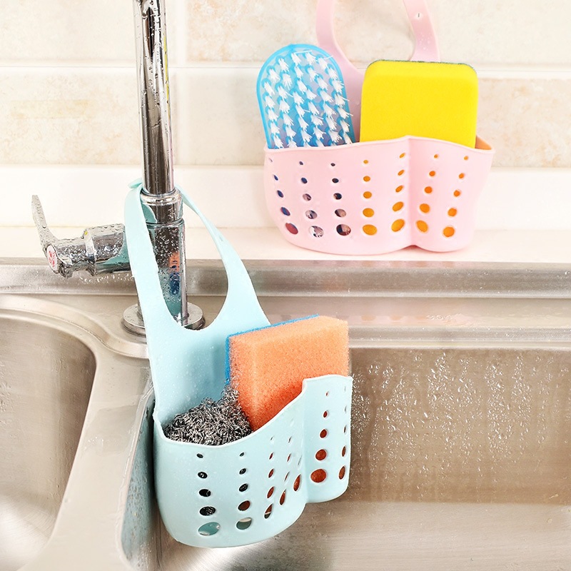 Kitchen Sink Sponge Containing Hanging Basket Adjustable Press-Buttoned Drain Rack Tap Containing Hanging Bag Sponge Rack