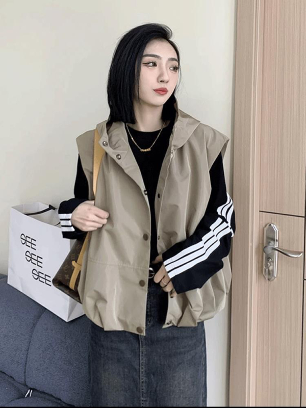 Hooded Black Vest for Women, Short Style, 2026 Spring New Design, Loose-Fitting Women's Vest with Hood