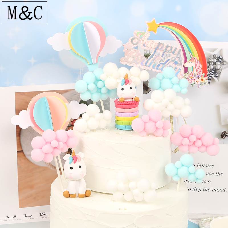 Party Cake Decorate Unicorn Teen Girl Hearts Colorful Mullion Clouds Balloon Birthday Cake Decoration