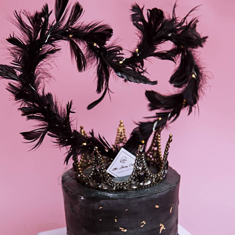 Baking Bacon Cake Decoration Dark Black Queen Black Gem Crown Swing Piece Fairy Feather Cake Insert Flag