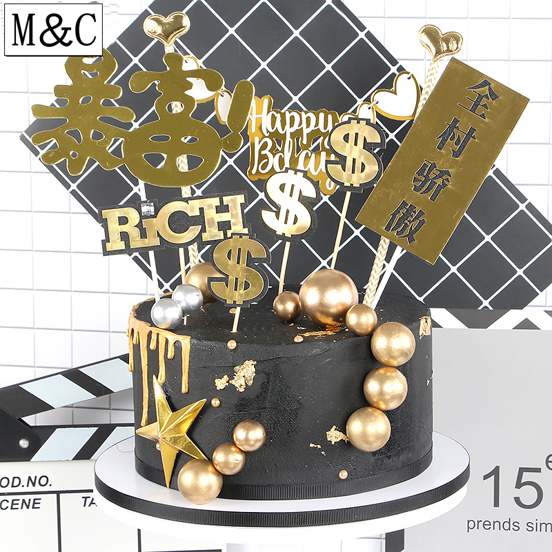 Baking Cake Decoration Laser Golden Blizzard Full Village Pride Cake US Dollar Inserted Birthday Wedding Party Dress
