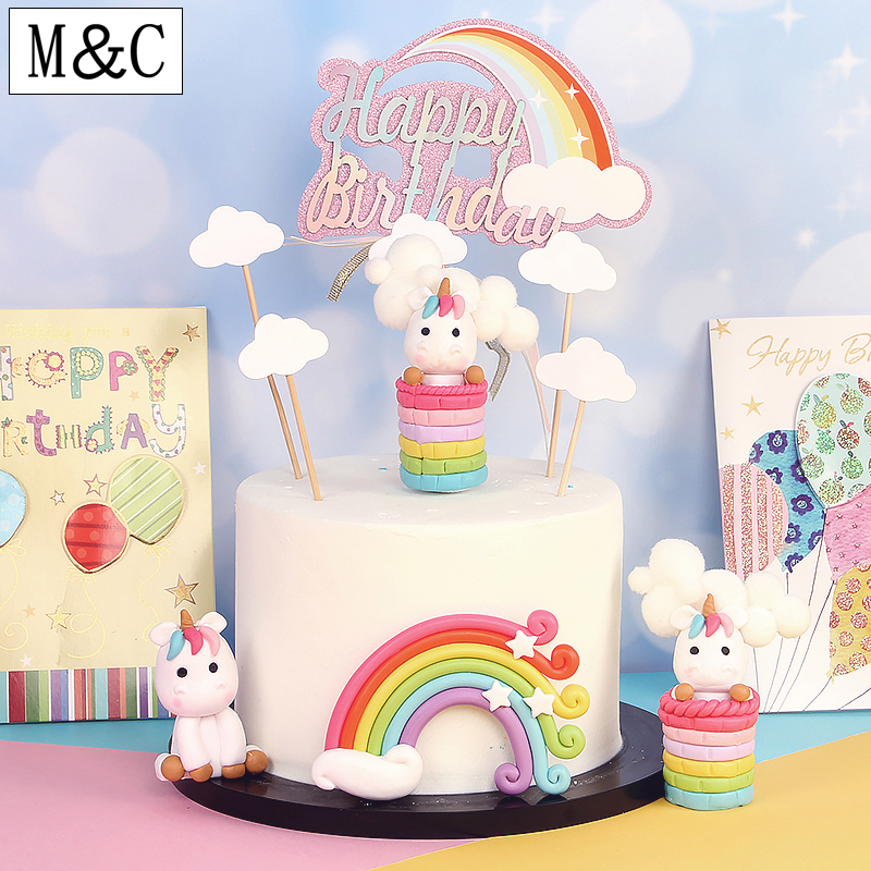 Cake Decoration Imitation of Sugar Cloud Doodle Unicorn Sitting Unicorn Hot Air Balloon Unicorn Mercy Birthday Cake