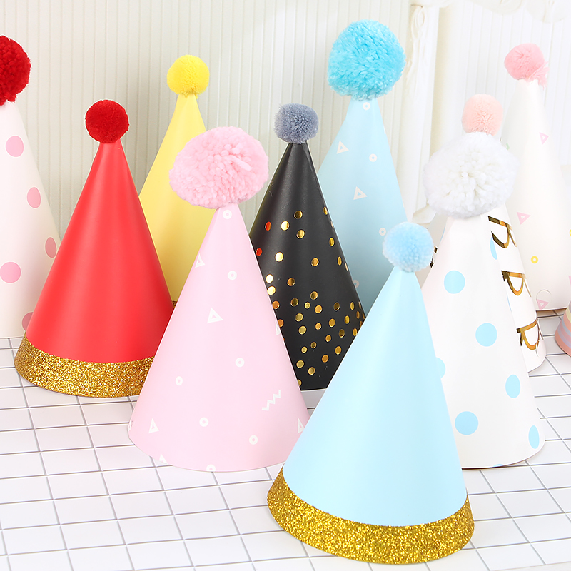 Big Hair Balls Birthday Party Hat Decoration Headwear Festive Dress Dress Supplies Small Hair Balls Children Color Birthday Hats