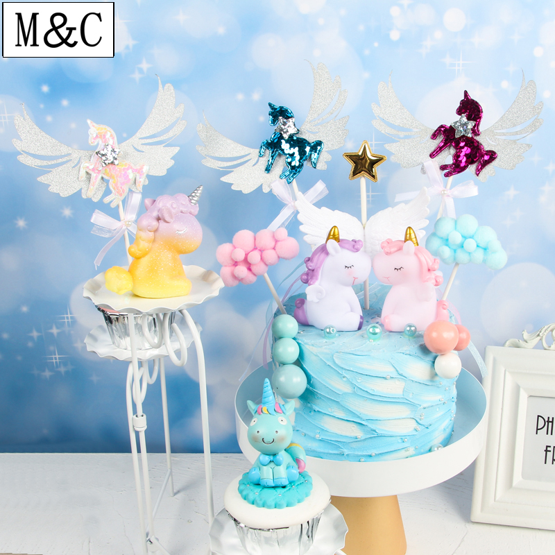 Baking Cake Decoration Sparkling Silver Angel Wings Unicorn Plug-in Plug-in Dream Flying Horse Party Dress