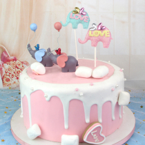 Party Arrangement Dress Up Blue Pink Love Small Elephant Love Small Elephant Birthday Cake Decoration Sweet Table Decoration