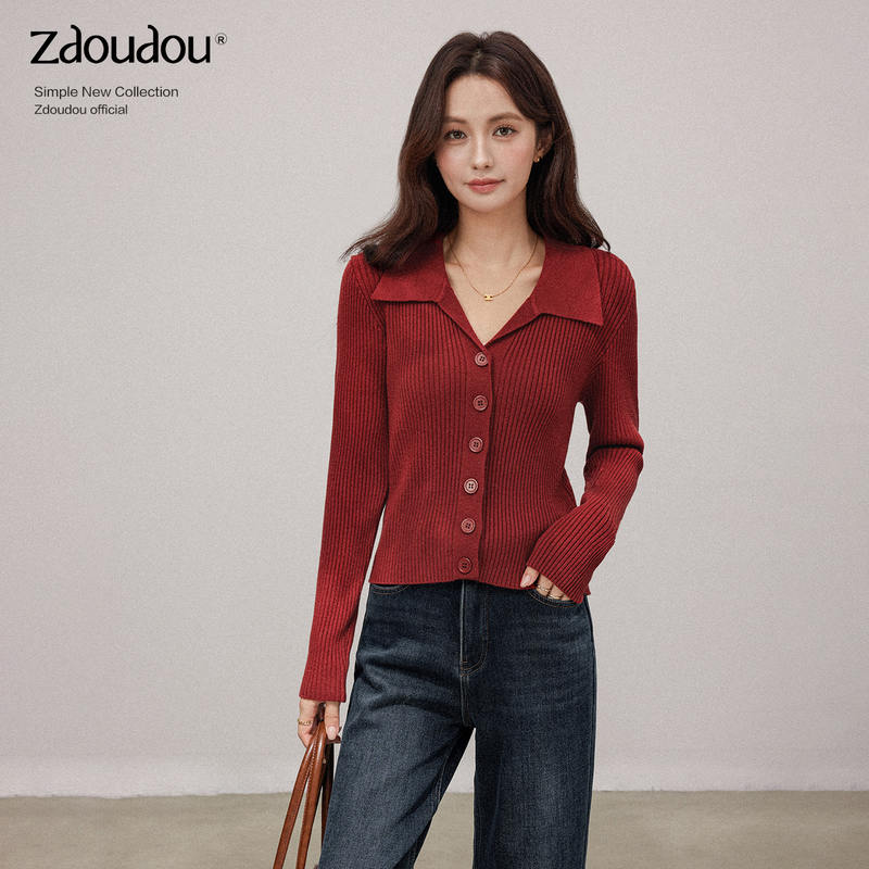 Zhang Doudou Red Polo Collar Knitted Sweater for Women, Autumn and Winter, High-End, Slim Fit, Inner Layer Base Shirt Top Zhang Doudou Red Polo Collar Knitted Sweater for Women, Autumn and Winter, High-End, Slim Fit, Inner Layer Base Shirt Top