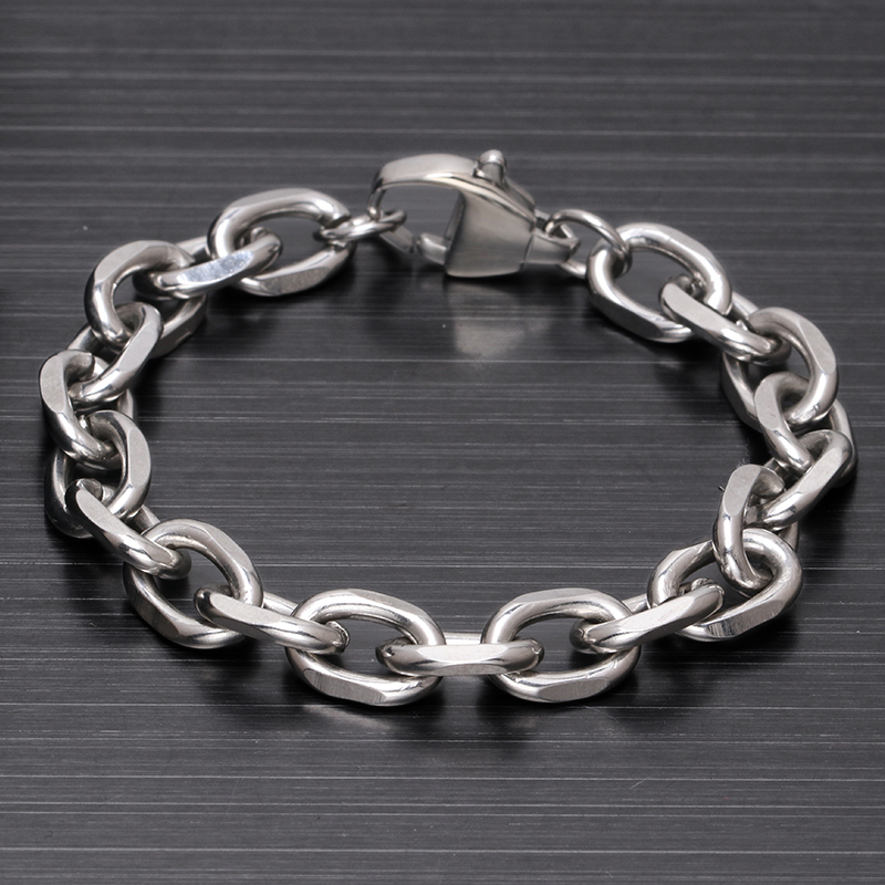 Tajiao Cuban Chain Bracelet for Men, Versatile for Summer, ins European and American Hip-Hop Street Style, Silver Chain, Titanium Steel, Non-Fading