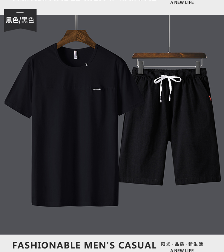 Thanh niên hè 2019 Set xu hướng nam Hàn Quốc Một nửa tay áo cotton nam tay áo ngắn thể thao - Bộ đồ đồ nam