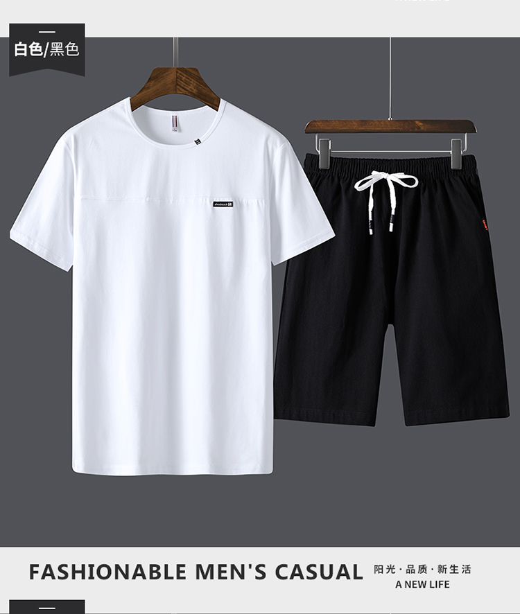 Thanh niên hè 2019 Set xu hướng nam Hàn Quốc Một nửa tay áo cotton nam tay áo ngắn thể thao - Bộ đồ đồ nam