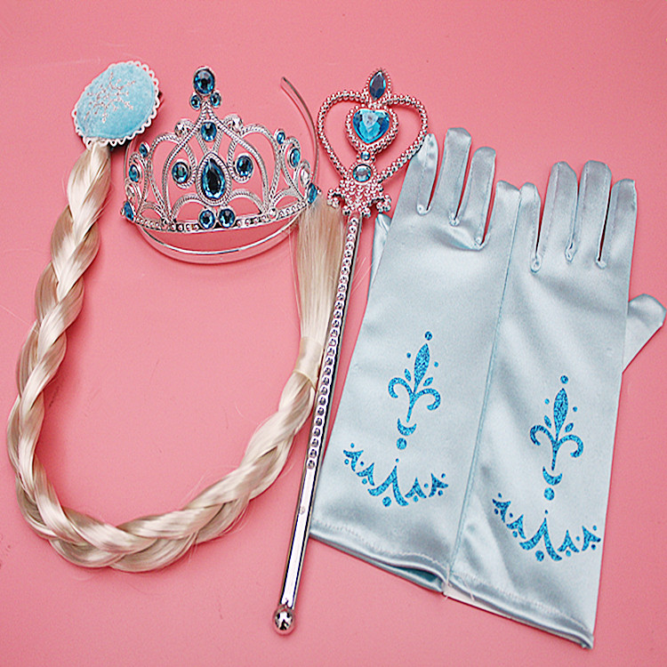 Công chúa nhỏ Mũ nón Set Crown Magic Wand Wig Găng tay hoa Bọ cạp Nữ Ice Snow Romance Girl Hair Phụ kiện băng đô nữ