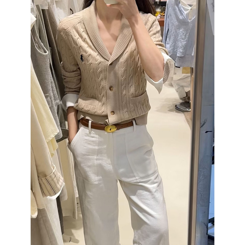 Oni 2026 Spring New Slim-Fit Design V-Neck Embroidered Logo Knit Cardigan for Women