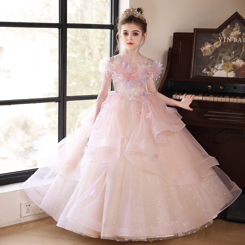 Girls' Dress, High-End Luxury Niche Flower Girl Host Pink Birthday Princess Dress, Stunning and Ethereal for Stage Performance Girls' Dress, High-End Luxury Niche Flower Girl Host Pink Birthday Princess Dress, Stunning and Ethereal for Stage Performance