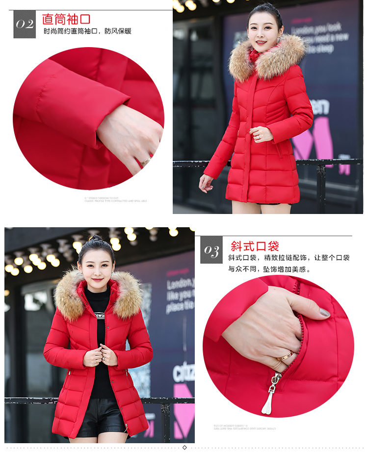 Áo khoác cotton nữ dài 2018 thu đông mới Áo khoác cotton mới phiên bản Hàn Quốc của áo thun cotton mỏng có lông áo phao lông vũ nữ có mũ
