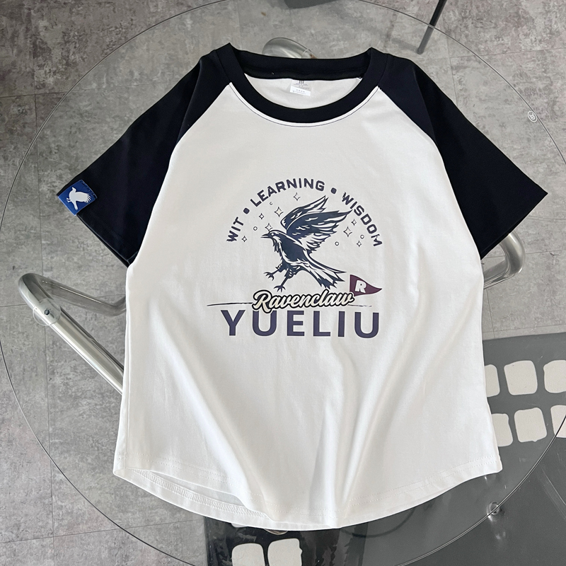 Harry Potter Summer Slim-Fit Versatile Letter Casual T-Shirt for Female Students Raglan Sleeve Top Preppy Style Short-Sleeve Tee