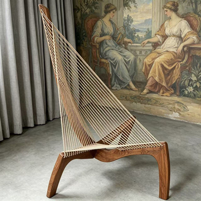 Nordic Solid Wood Harp Chair Designer Art Lounge Chair Sailboat Chair Homestay Creative Chair Single Sofa Leisure Chair