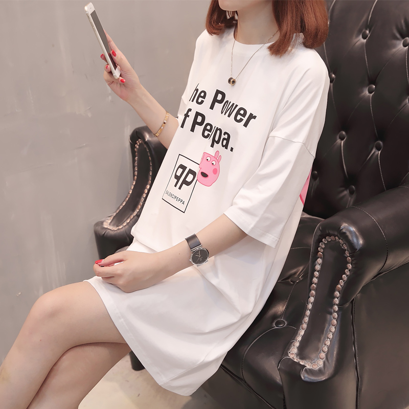 Phụ nữ mang thai mùa hè 2018 áo sơ mi mới cotton ngắn tay T-Shirt Hàn Quốc phiên bản của đoạn dài loose thai sản mùa hè ăn mặc