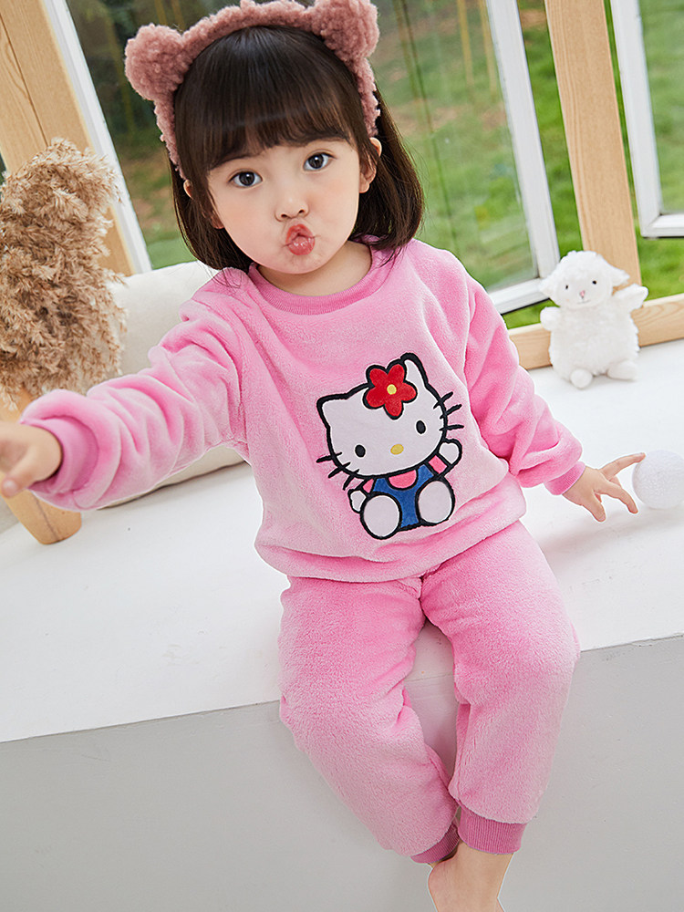 CHILDRENS PAJAMAS AUTUMN WINTER FLANNEL 2 YEAR OLD 3 GIRLS LITTLE KIDS THICKENED BOYS CORAL FLEECE LOUNGEWEAR SET