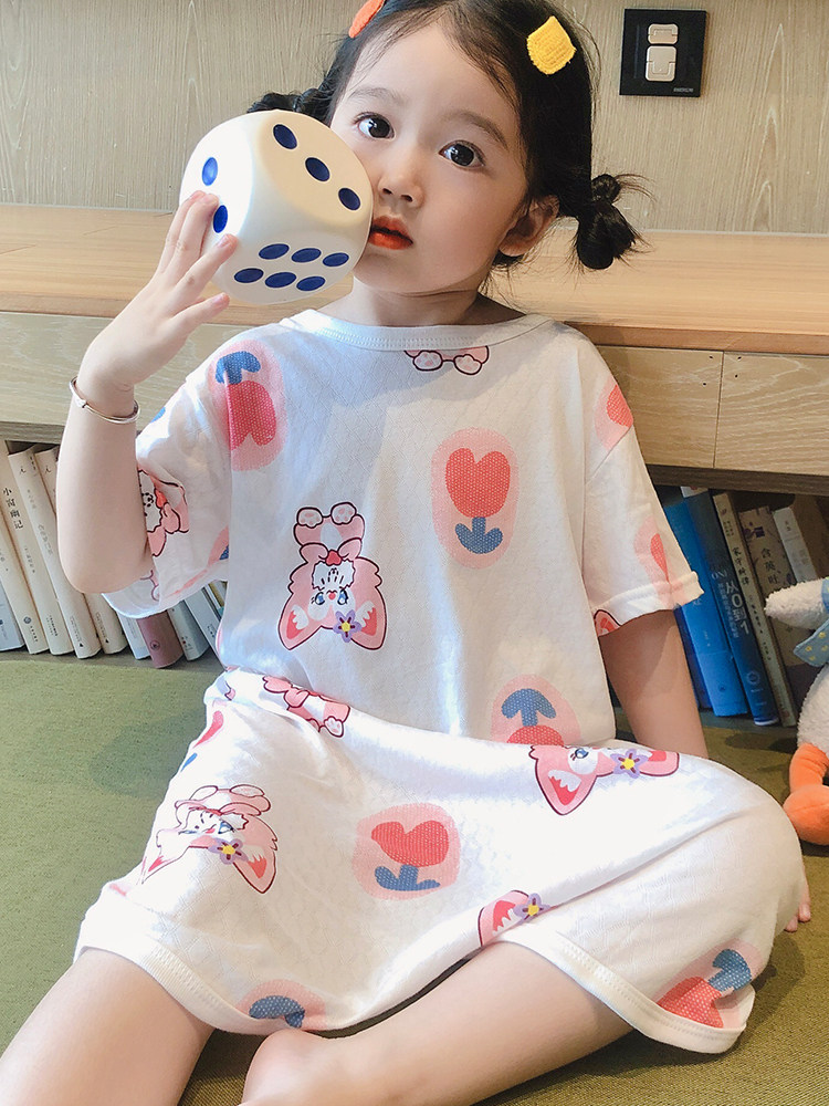 CHILDRENS PAJAMAS SUMMER ONE-PIECE THIN COTTON BABY SHORT SLEEVES SUMMER AIR-CONDITIONED ROOM CLOTHES BOYS AND GIRLS KICK-PROOF SLEEPING BAGS