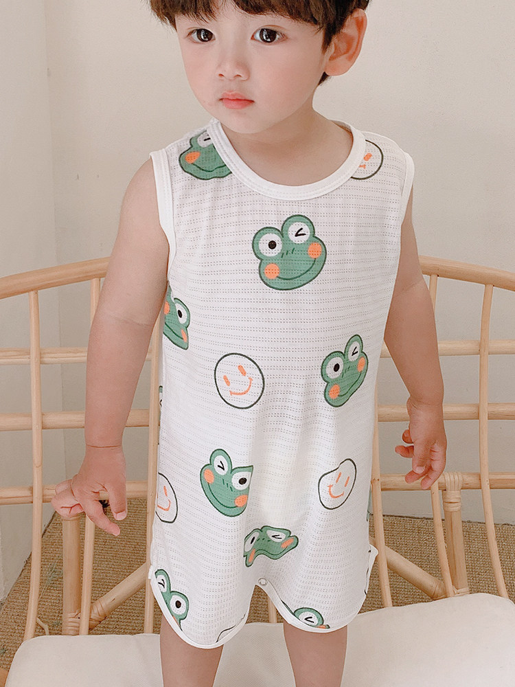CHILDRENS ONE-PIECE PAJAMAS SUMMER THIN BOYS AIR-CONDITIONING CLOTHES BABY SLEEVELESS NIGHTGOWN JUMPSUIT GIRLS KICK-PROOF SLEEPING BAG