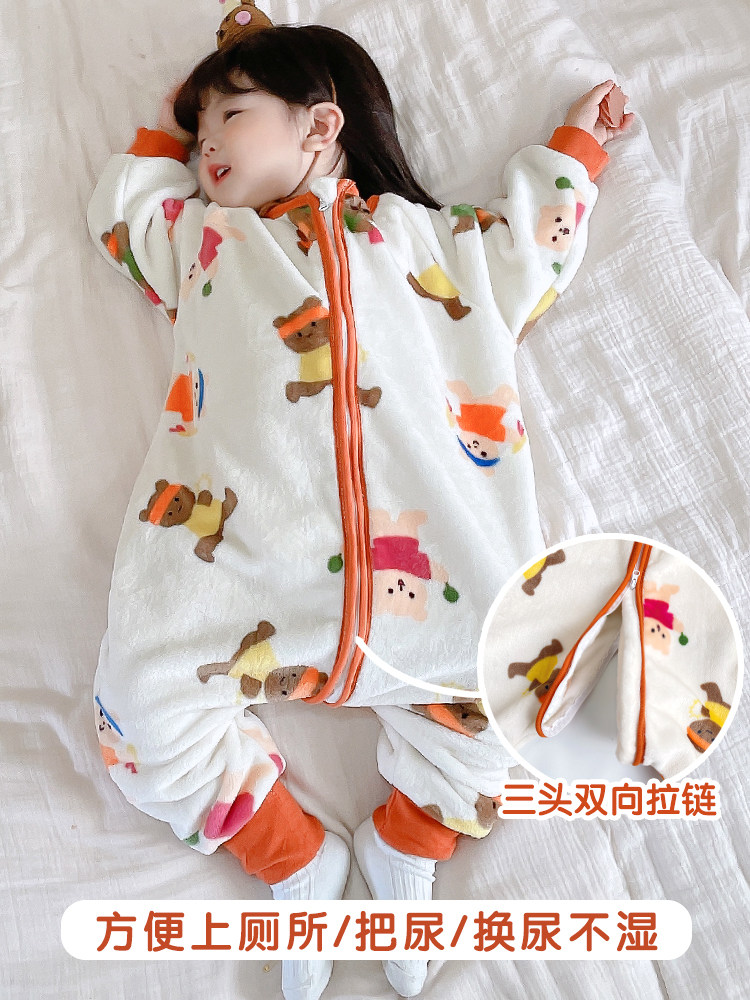 BABY PAJAMAS AUTUMN AND WINTER THICKENED CHILDRENS CORAL FLEECE SLEEPING BAG LONG SLEEVE MALE AND FEMALE BABY FLANNEL ONESIES NEW