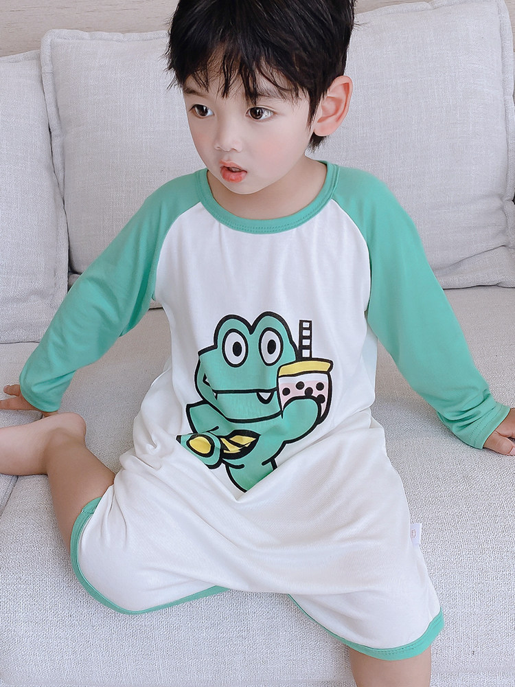 CHILDRENS ONE-PIECE PAJAMAS BOYS SPRING AND AUTUMN DINOSAUR BABIES SUMMER THIN MODAL AIR CONDITIONED SUITS GIRLS ANTI-KICK SLEEPING BAGS