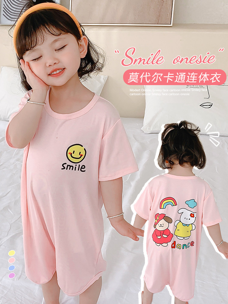 BABY PAJAMAS SUMMER THIN MODAL CHILDRENS ONE-PIECE NIGHTGOWNS BABY LOUNGEWEAR GIRLS NIGHTDRESSES AIR CONDITIONING CLOTHES MEN